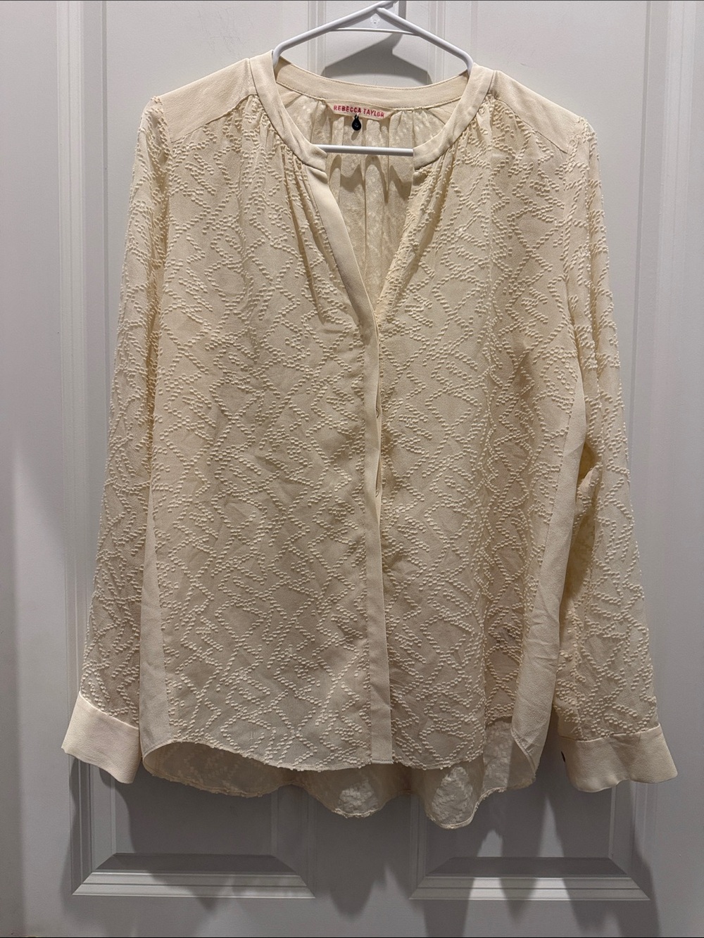 Rebecca Taylor Cream Textured V-Neck Blouse Size 4